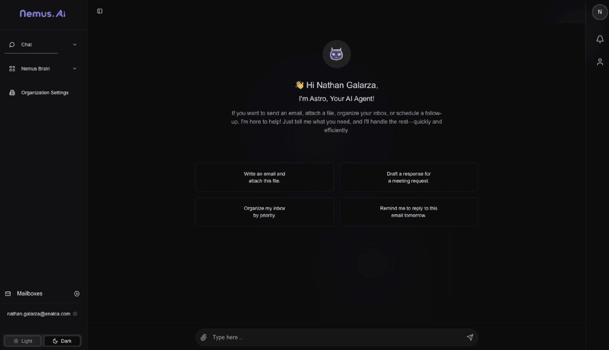 Nemus AI assistant for drafting emails, organizing an inbox, and scheduling follow-ups